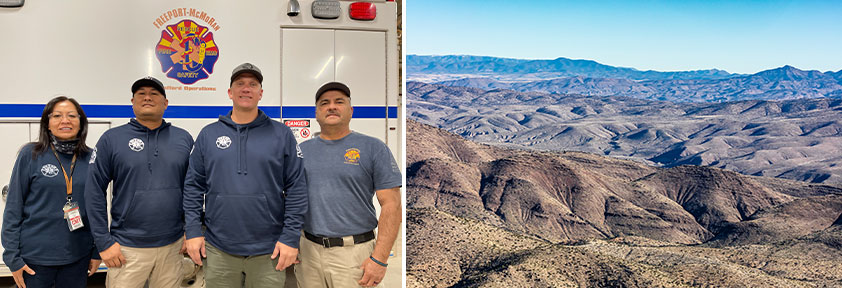 Safford Rescue Team members Dora Bleak (from left), JR Olivar, Danny McEuen and Ray Bejarano helped Graham County Search and Rescue with the response to reach the lost tower crew; A cell tower maintenance crew became lost in this vast backcountry outside the Safford operation boundary.