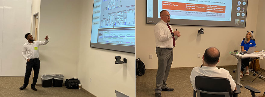 During his final presentation at the Phoenix Collaboration Hub, intern Biya Yebassa explains the work he did to redesign the interface screen used to monitor water pumps at the Henderson mine; Dax Fulton says the people in Bagdad made him feel like family during his internship at the mine. 
