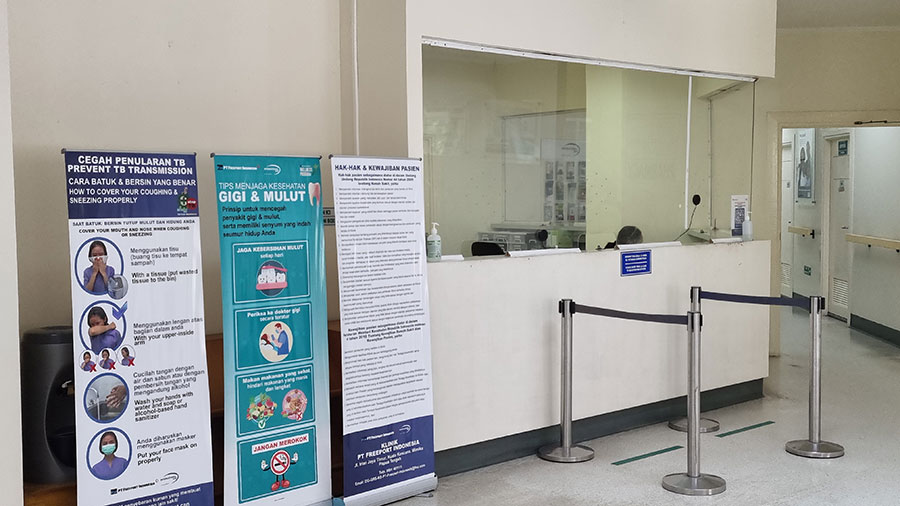he lobby of PTFI’s medical clinic includes signage with tips to help workers protect themselves against the spread of tuberculosis
