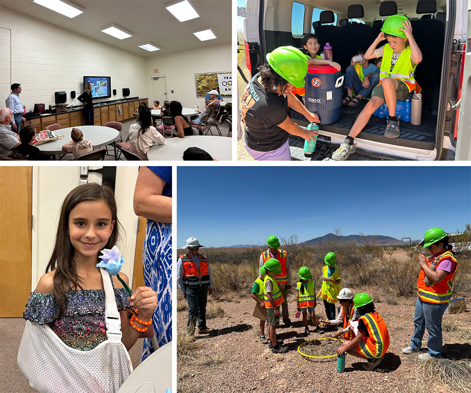 At the Copper Queen Library, Freeport employees taught kids about the vital role of pollinators; mine visitors stayed safe and cool with plenty of water and shade; participants learned how to conduct a vegetation survey during their site visit; and to wrap up the pollinator lesson, children handcrafted flowers – a key part of the pollination process.