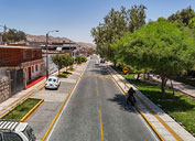 The new campus for the National University of San Agustín in El Pedregal, Majes, contains well-equipped classroom, laboratories, a library and research space. In the photo above, the road infrastructure projected included roadway resurfacing, drainage improvements, signage upgrades, new sidewalks and green spaces. 