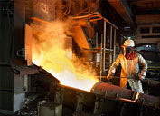 A worker conducts matte tapping at the Manyar smelter in Indonesia before it was put in a state of “hot preservation” with curtailed operations last year. The smelter is planned to resume full operations later this year.